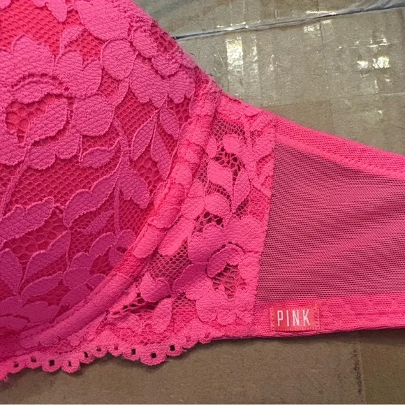Victoria’s Secret Pink push up Date bra pink lace padded 36D - Picture 5 of 8